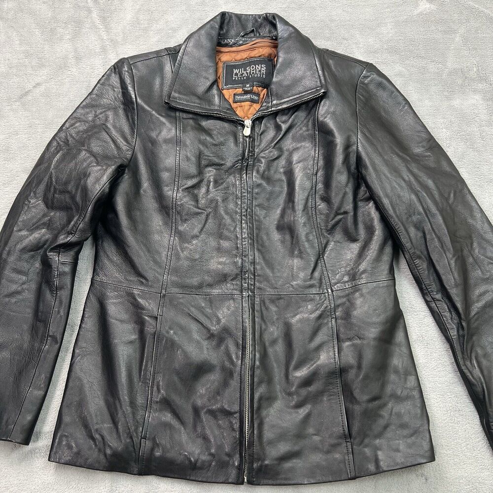 WILSON PELLE STUDIO‎ Cafe Racer  Leather Jacket Womens M Black Thinsulate Ultra